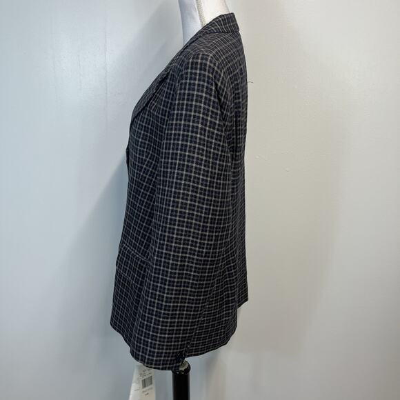 Vintage Jones New York Blazer Jacket size 16 Navy Blue Taupe Plaid 90's Y2K - Picture 6 of 8
